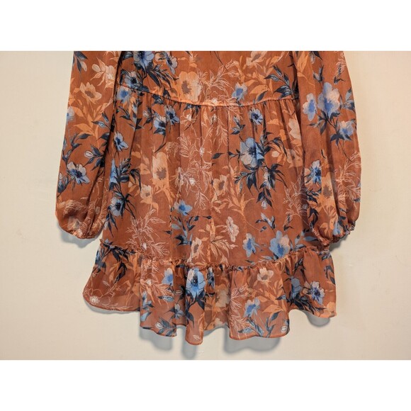 Nordstrom Women's Large Floral Puff Sleeve Multicolor V Neck Flare Dress NWOT - Picture 14 of 14